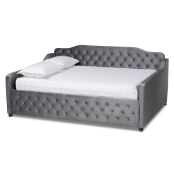 Baxton Studio Freda Transitional and Contemporary Grey Velvet Fabric Upholstered and Button Tufted Queen Size Daybed